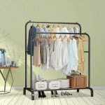 (Black) Double-layer coat rack/clothes hanger/storage rack
